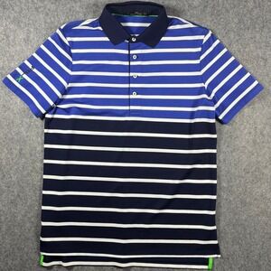 RLX Ralph Lauren Mens Blue Striped Performance Golf Polo Shirt M Lightweight